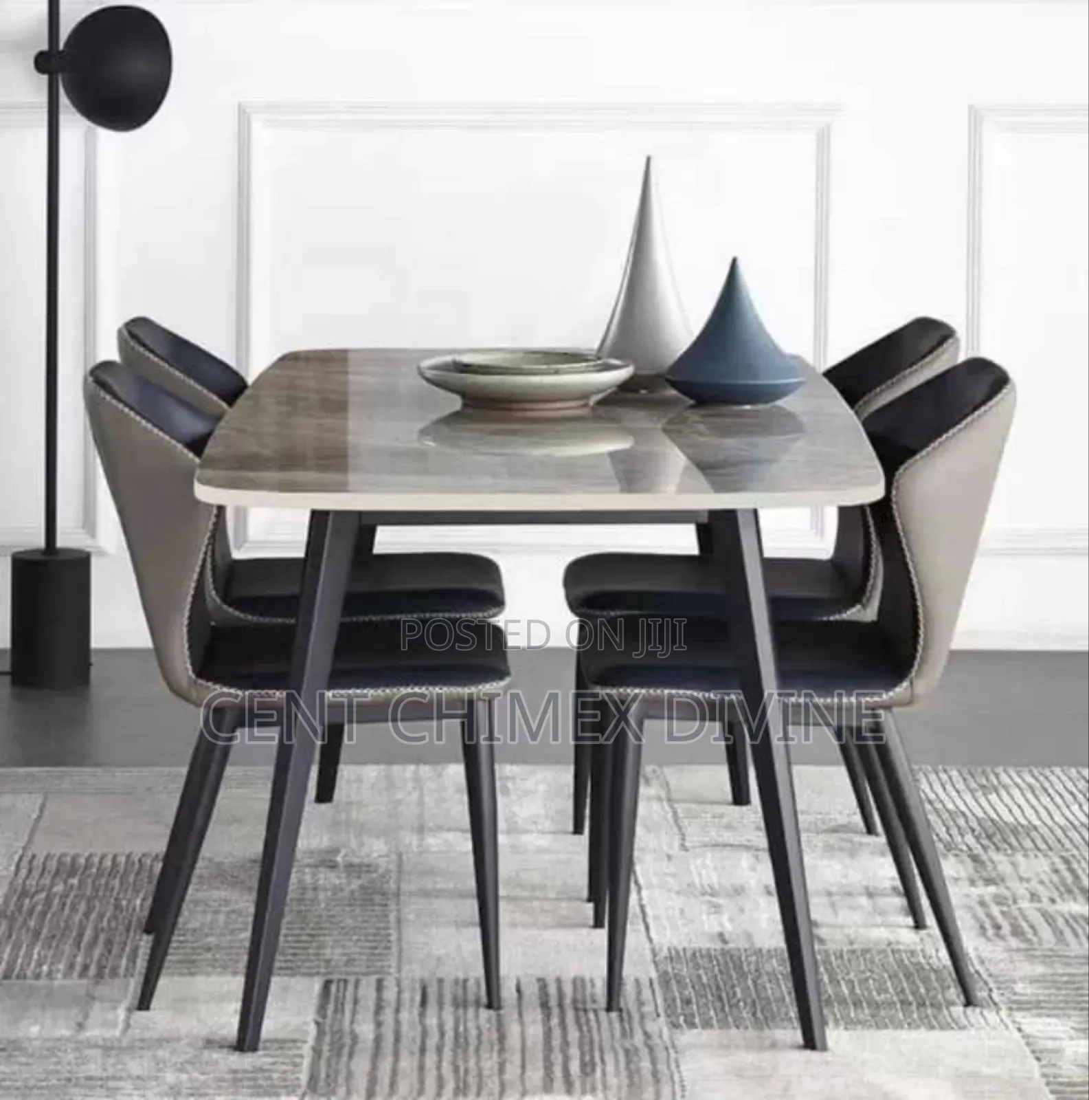 Modern Grey Top Table With Leather Chairs