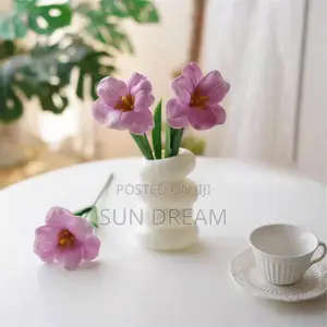 Tulip Artificial Flower Vase Pink Flowers Table Decoration