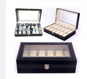 12 Slots Wooden Leather Wristwatch Storage Box
