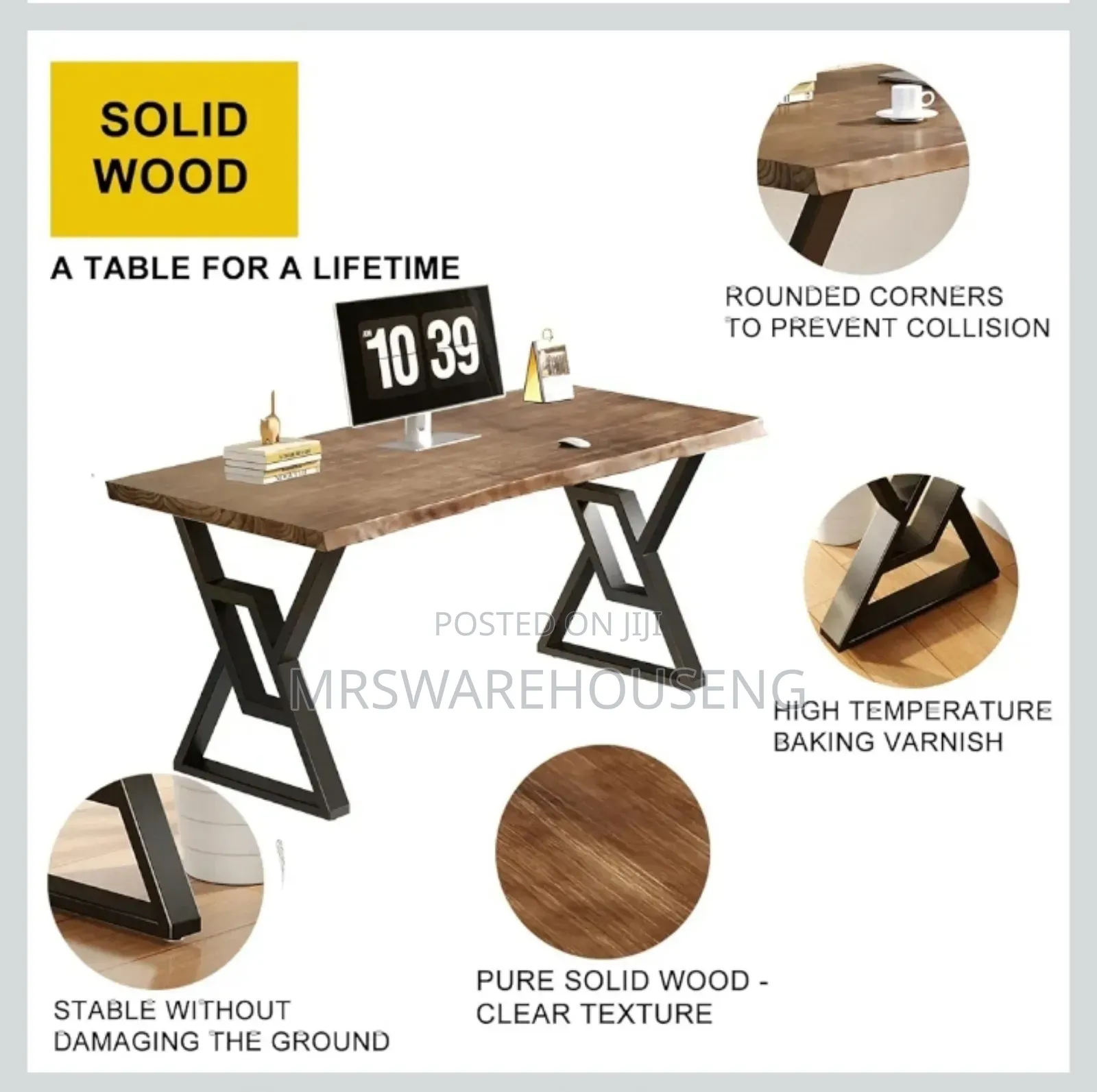 55 Inch Rustic Brown Solid Wood Computer Desk