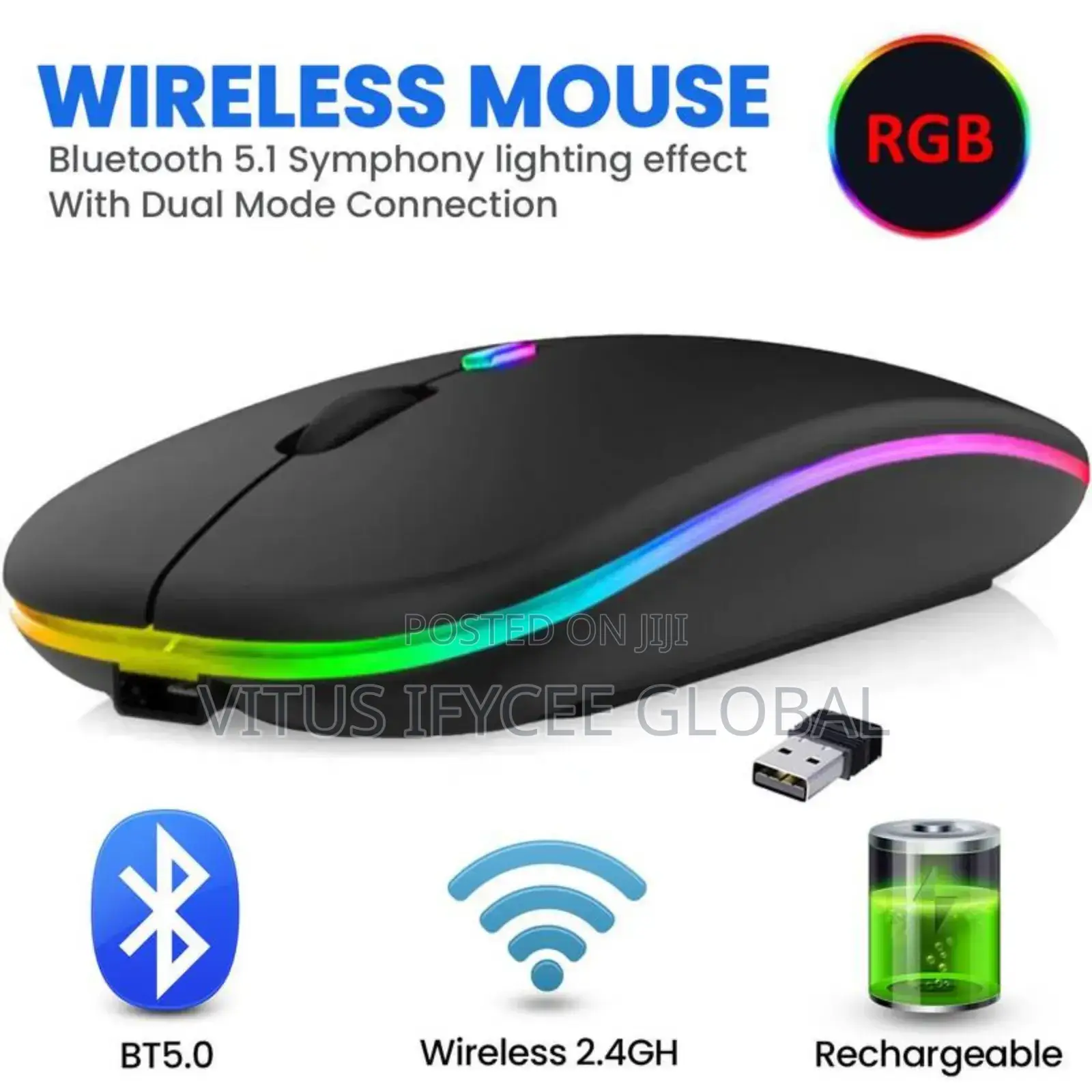 Hp W10 RGB Bluetooth Wireless Mouse Rechargeable Type-C