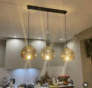 Nordic Glass Pendant Light for Kitchen Island Chandelier Smoke Gray