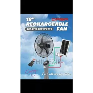 18" Rechargeable Fan QRF - Curvy Design With Panel and 2-Bulbs