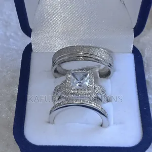 Non-Fading Titanium Steel and Solid Zirconia Luxury Couple's Ring Set