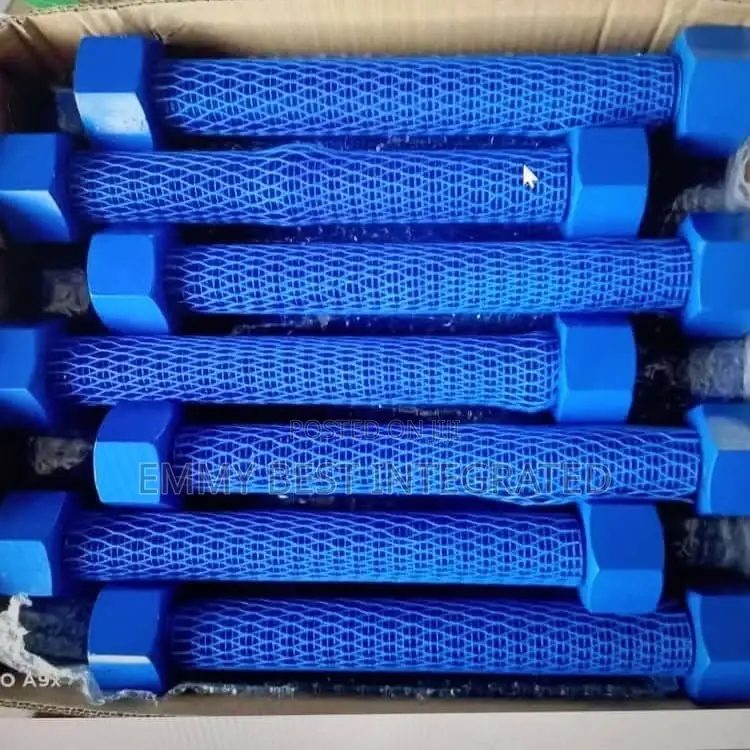 Blue-Coated Stud Bolts With Nuts