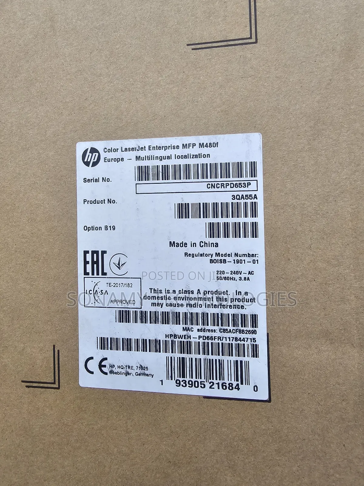 Hp Printer Color Laserjet MFP M480f