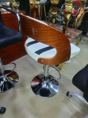 Wooden Back Barstool, Adjustable With Leather Seat