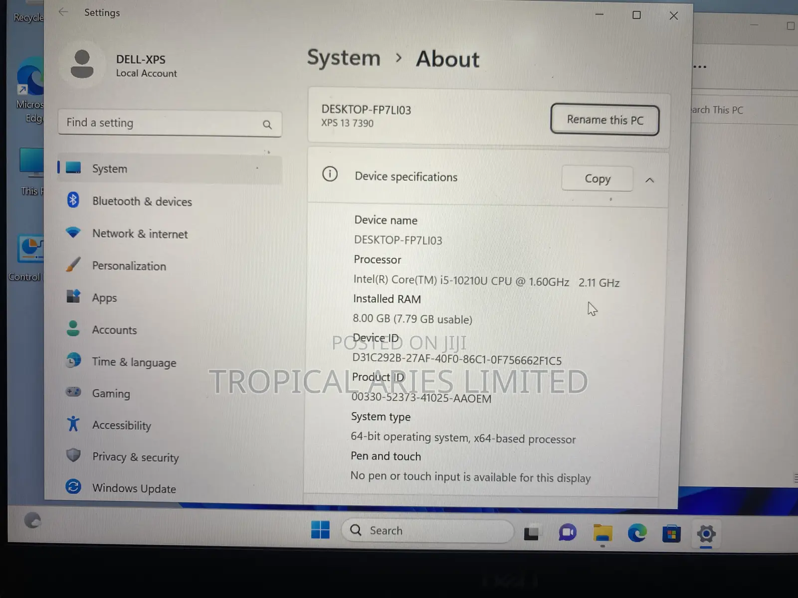 Laptop Dell XPS 13 7390 8GB Intel Core I5 SSD 256GB