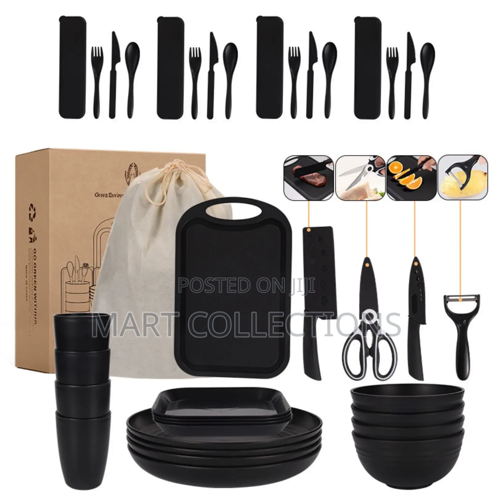 Complete 37pcs Healthy Plastic Dinnerware Kitchenware Set