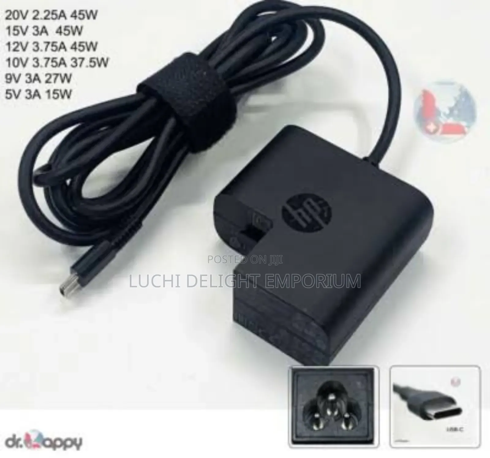 Hp Usb-C Type C Laptop Charger Ac Adapter Power Cable