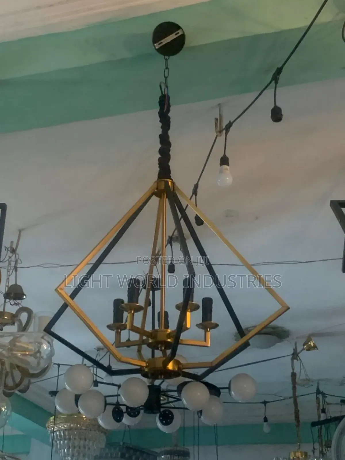 Big Gold Black 4 Bulbs Hanging Light