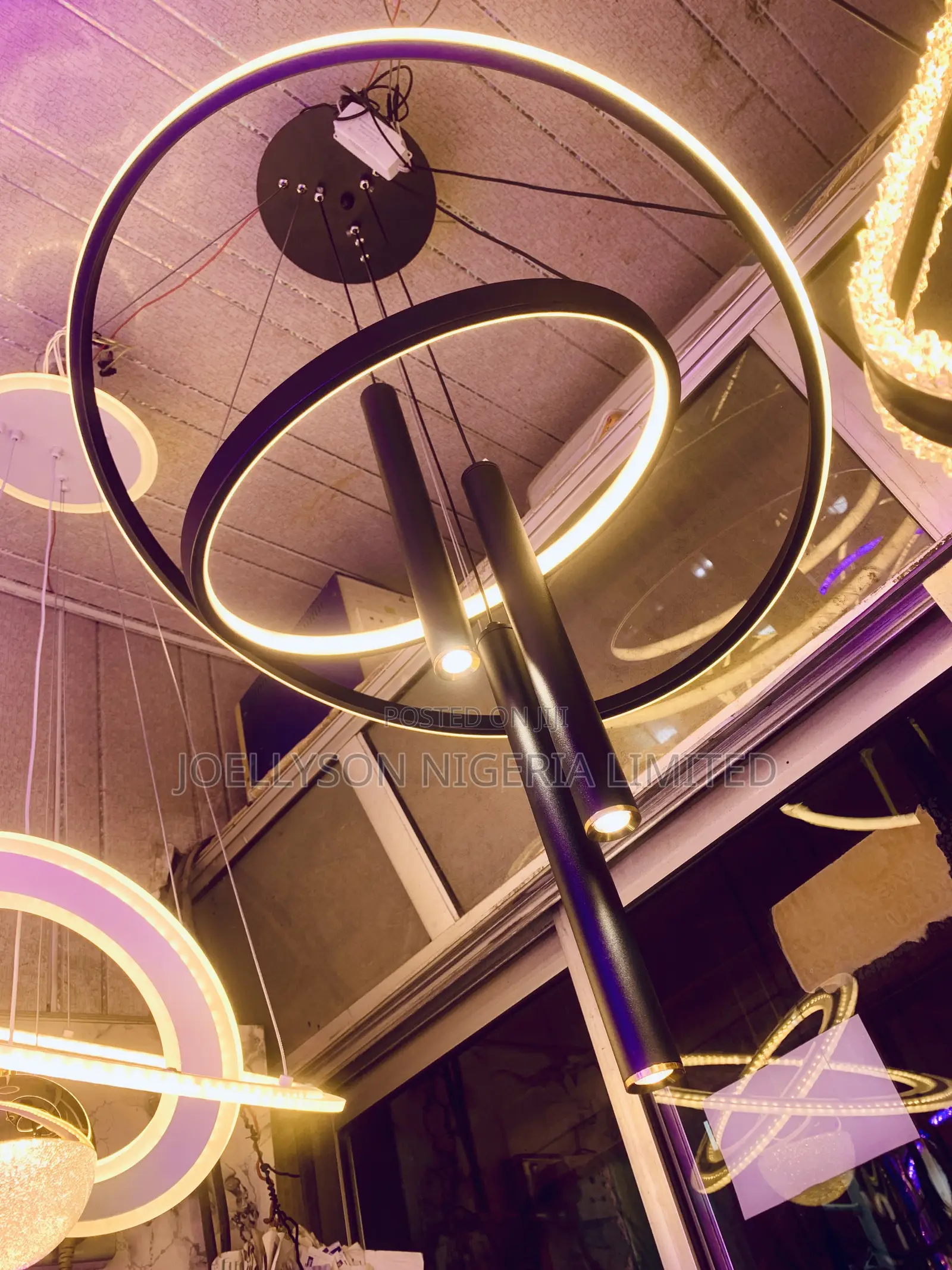Black Double Rings and Dropping Led Chandelier