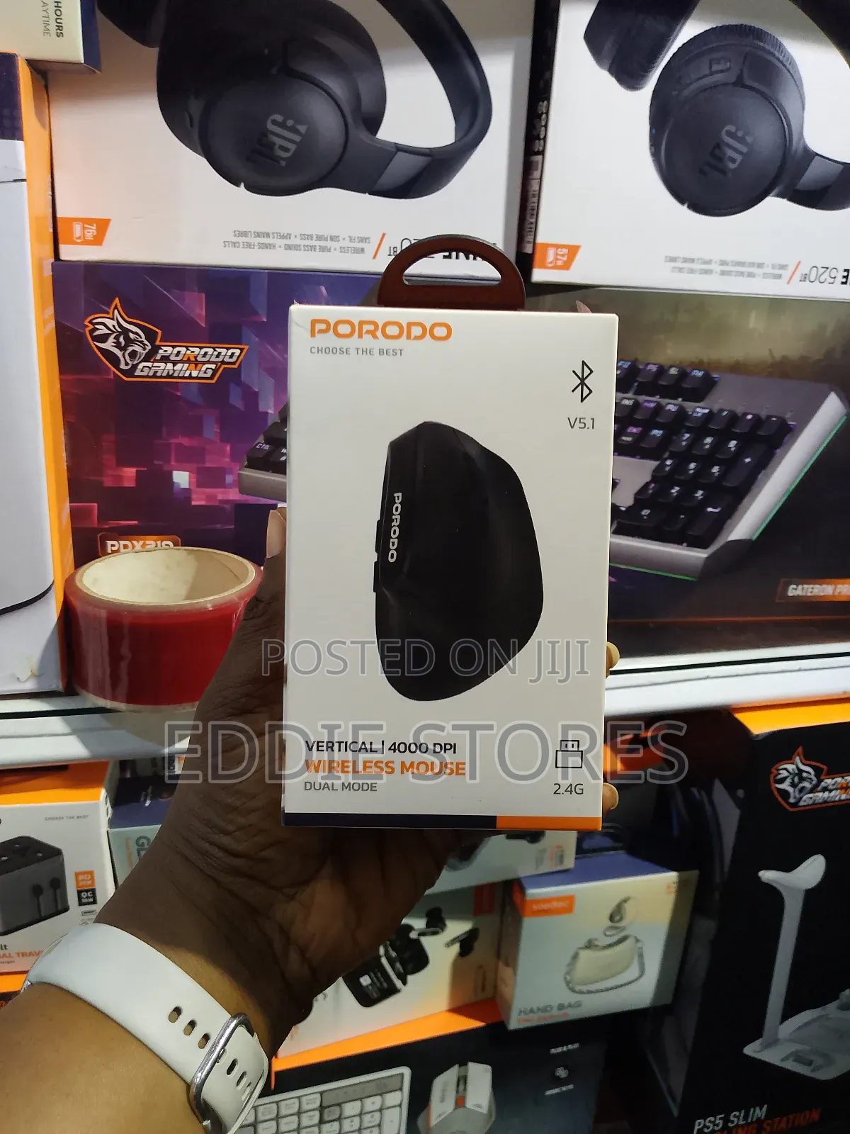 Porodo Vertical Wireless Mouse, 800 to 4000 Dpi