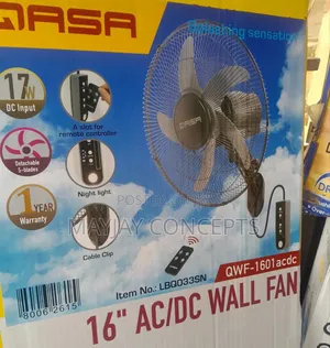 Qasa 16" Ac/Dc Solar Wall Fan With Led Light Remote Control-17watts