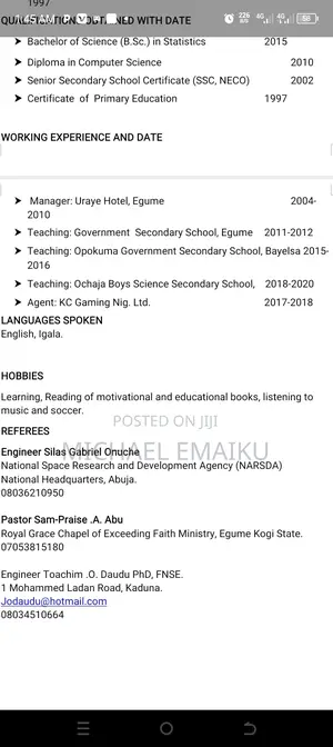Hotel Curriculum Vitae