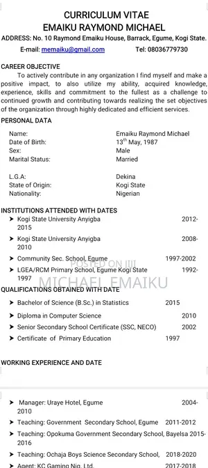 Hotel Curriculum Vitae