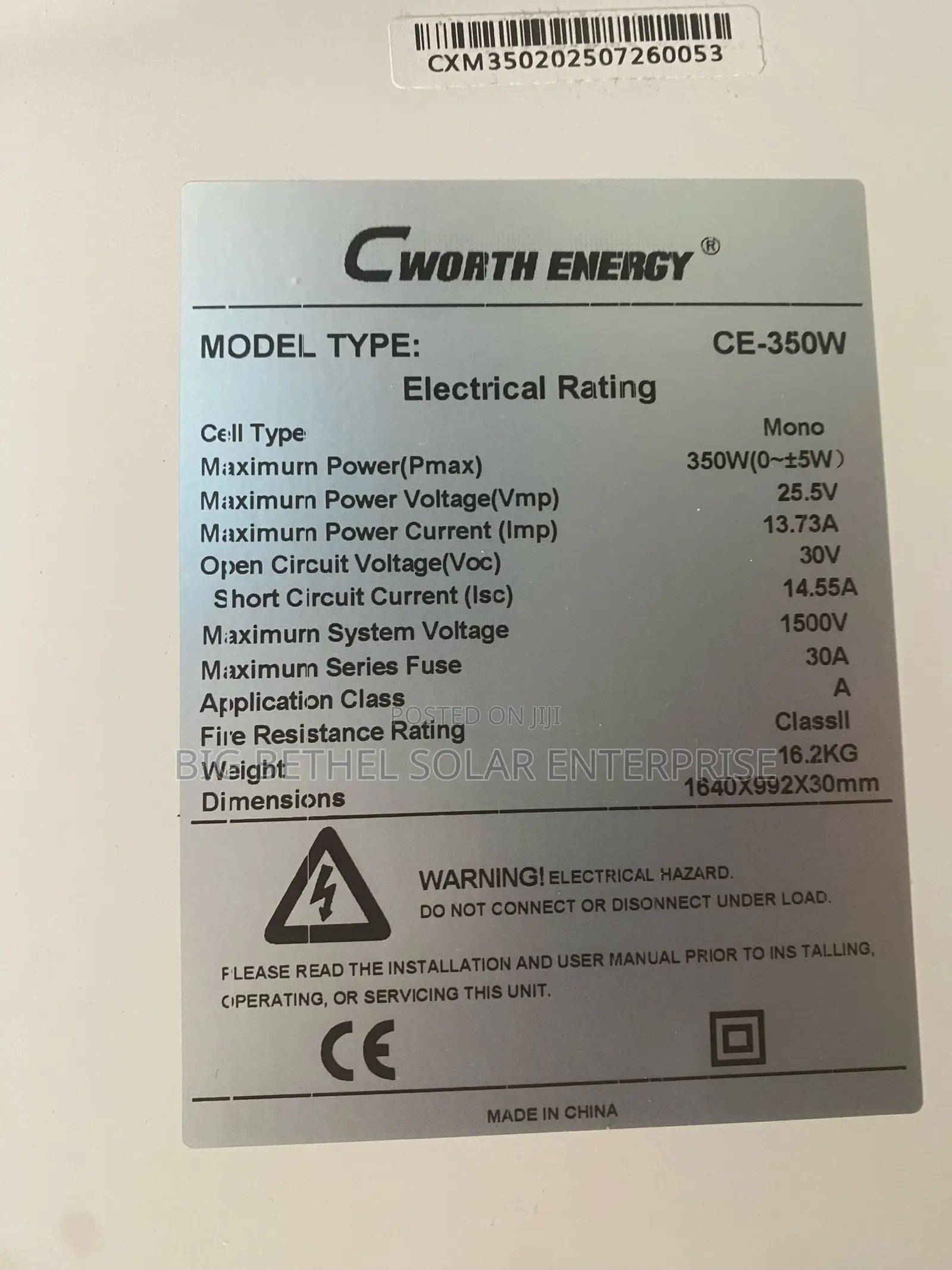 350w Cworth Higher Efficiency Solar Panel Mono