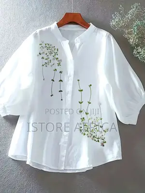 Women's Floral Print Elegant Button-Front Stand Collar Blouse