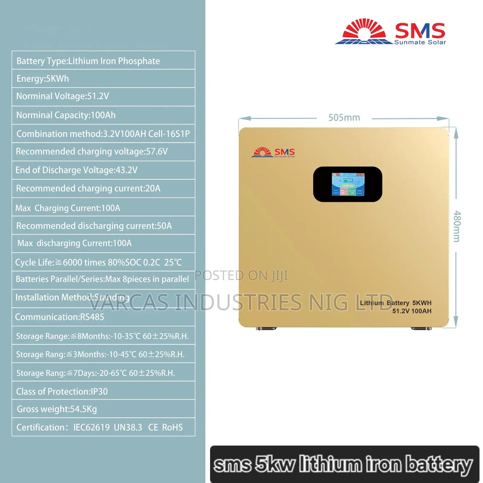 SMS 5kw Lithium Iron Battery