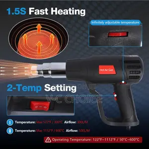 Fast Heating Hot Air Gun With 4 Nozzles, 2-temp Control, Heat Gun