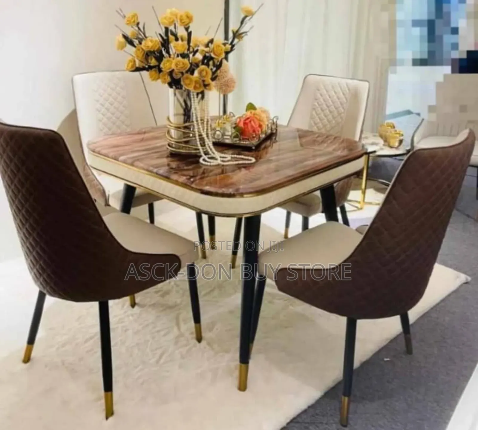 Square Marble Dining By 4 Chairs
