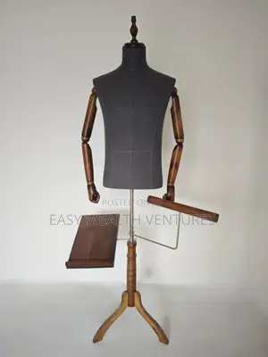 Men Mannequin Wood Flexible Arms Black Linen Upper Half Body Male Suit