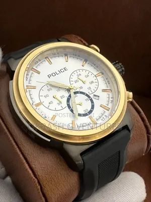 Police Chronograph Gold/Black Rubber Strap Watch