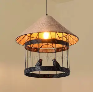 Vintage Industrial Loft Bird Cage Hemp Rope Chandelier
