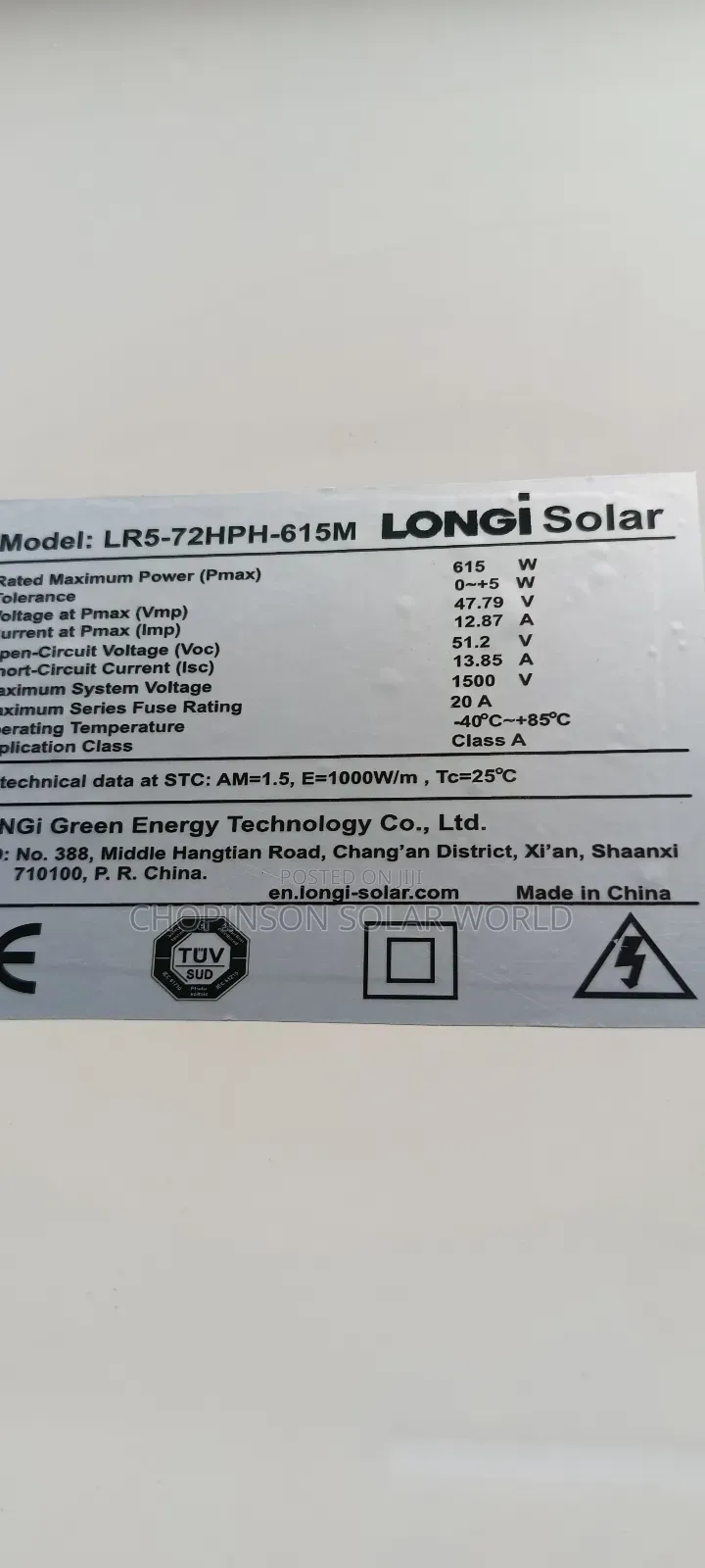 Solar Energy Longi Panel 144cell 615watts