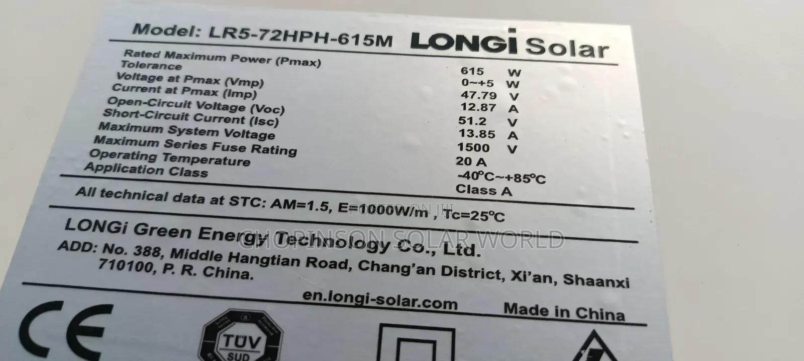 Solar Energy Longi Panel 144cell 615watts