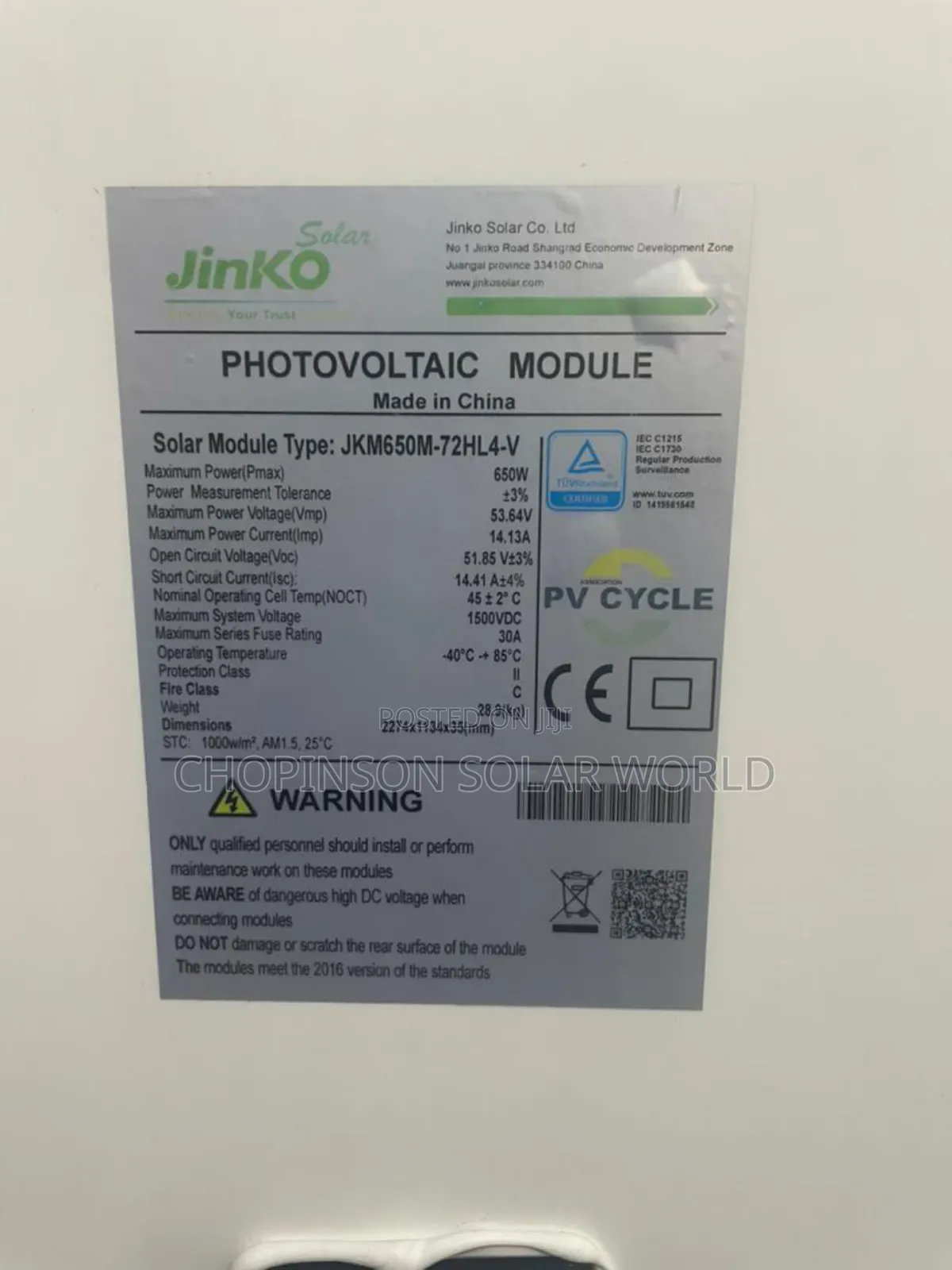 Solar Energy Jinko Solar Panel 650watts