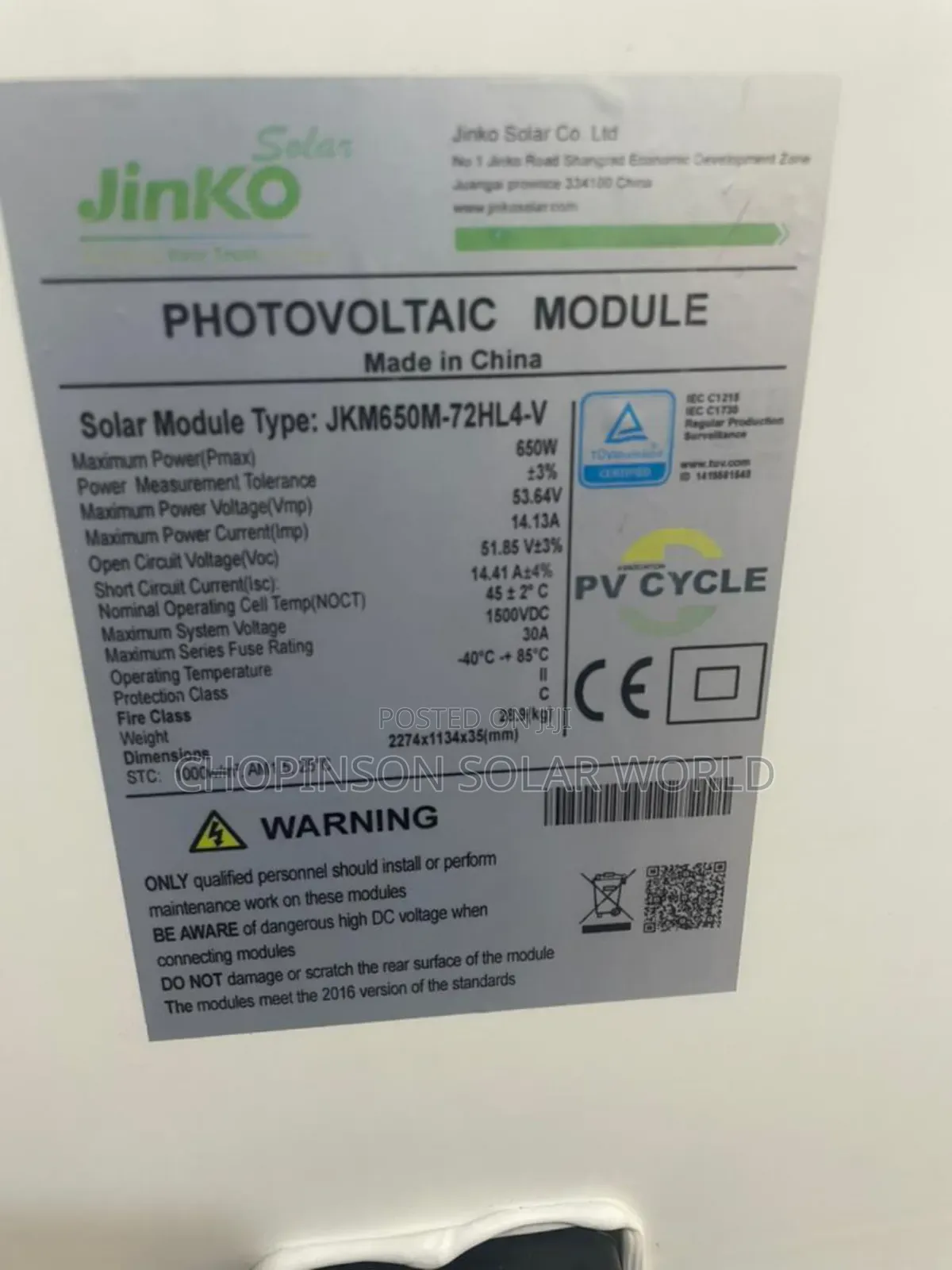 Solar Energy Jinko Solar Panel 650watts