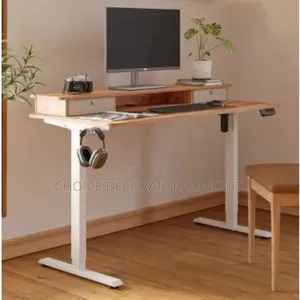 Electric Adjustable Desk(Brown and White)