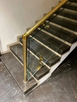 Gold Steel Glass Staircase Handrail