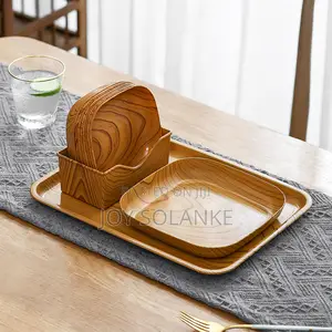 Wood-Grain Serving Tray Matching Bowls Set