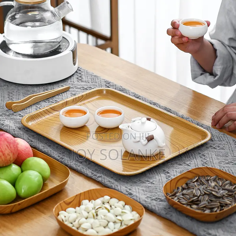 Wood-Grain Serving Tray Matching Bowls Set