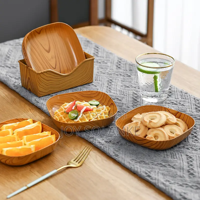 Wood-Grain Serving Tray Matching Bowls Set