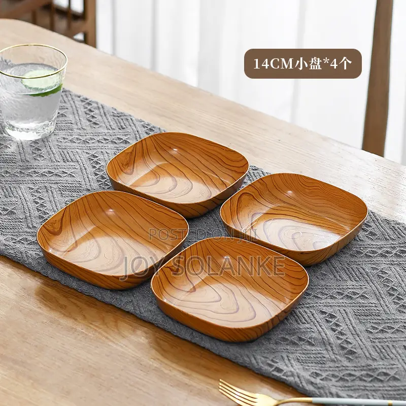 Wood-Grain Serving Tray Matching Bowls Set