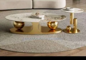 Gold Marble Center Table With Side Stool.