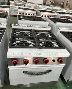 4-Burner Industrial Gas Cooker With Oven — Fast Cooking 1yr Warranty