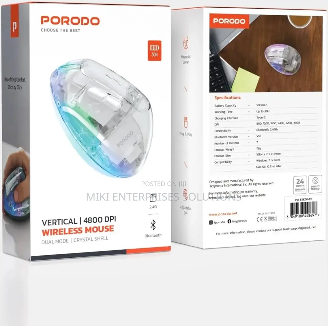 Porodo Rechargable Wireless 6d 
Ergonomic Vertical Mouse - Tp
