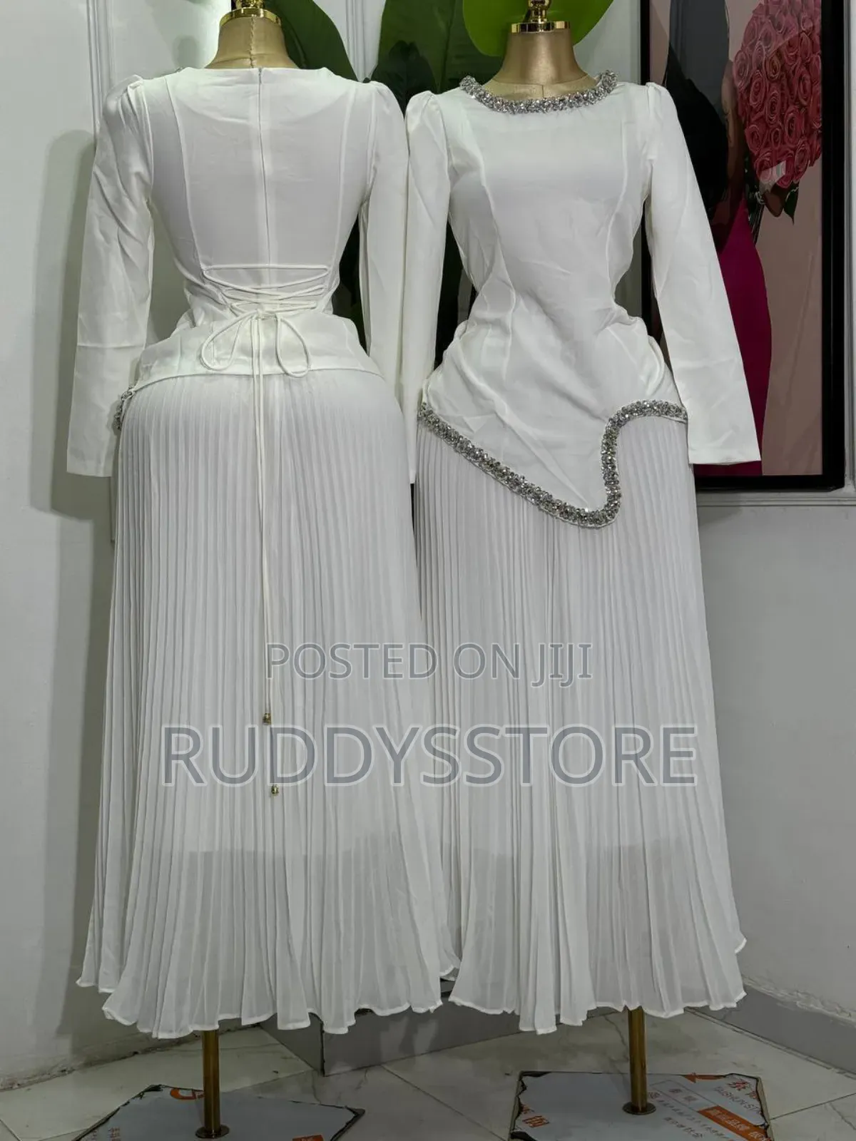 Elegant Pleated Skirt Embellished Top Set