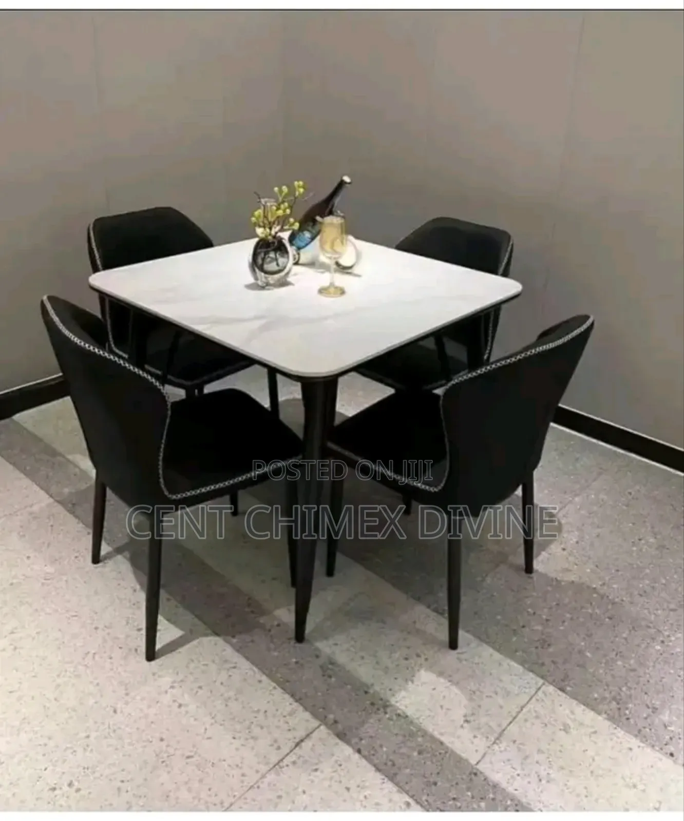 Black Leather Chairs With White Top Table