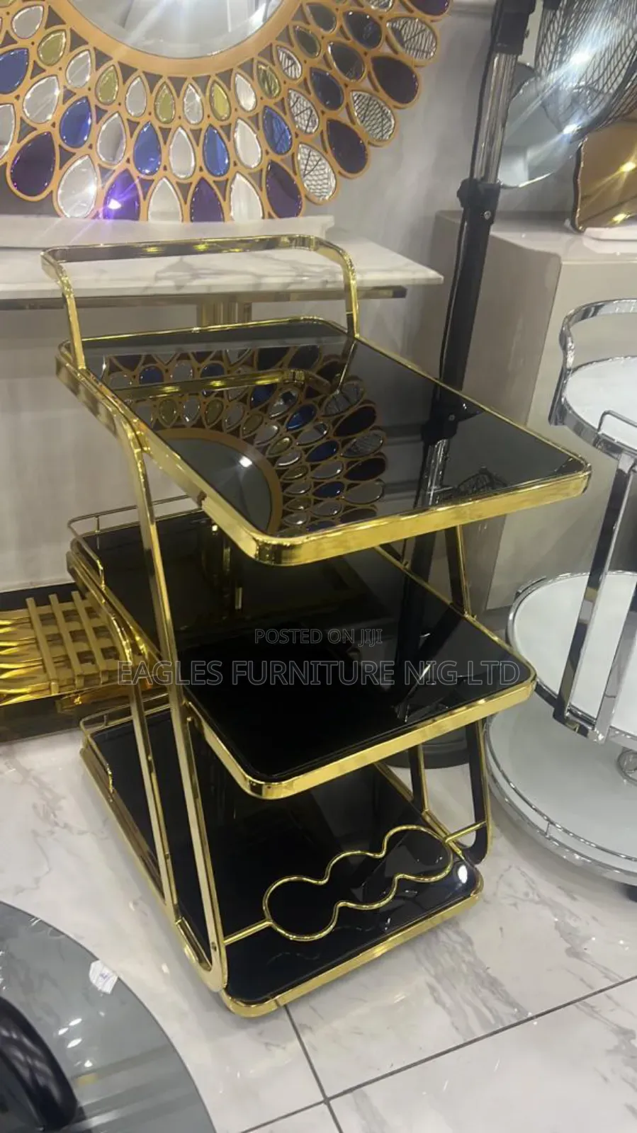 Luxury 3 Step Golden Wine Trolley