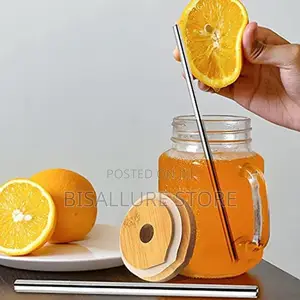 Glass Cup With Straw And Handle