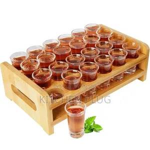 24-Shot Glass Tray Holder Made of Bamboo. For Tequila and Gin