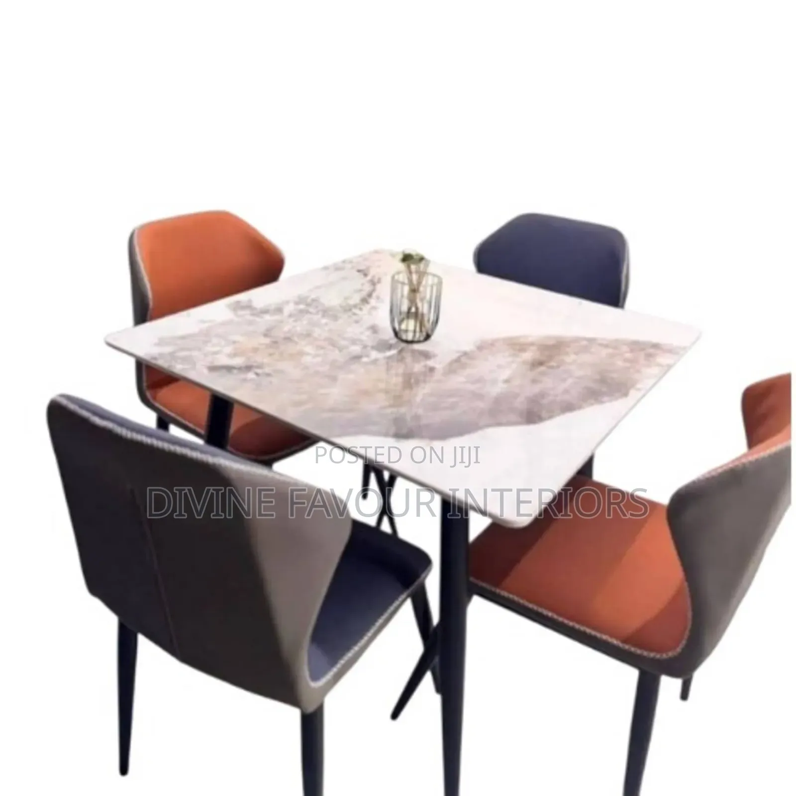 Square Marble Dinning Table Multicoloured Chairs