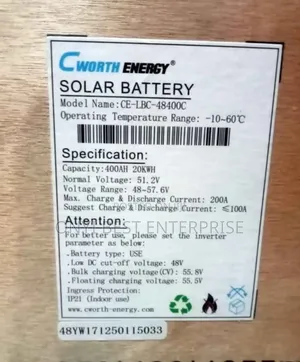 Cworth Lithium Ion Battery Life Po4 20kwh/51.2v 10years Warranty