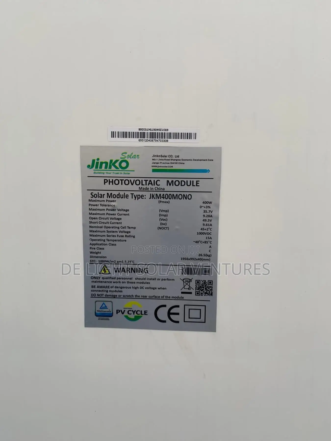 400w Jinko Mono Panel 120cell