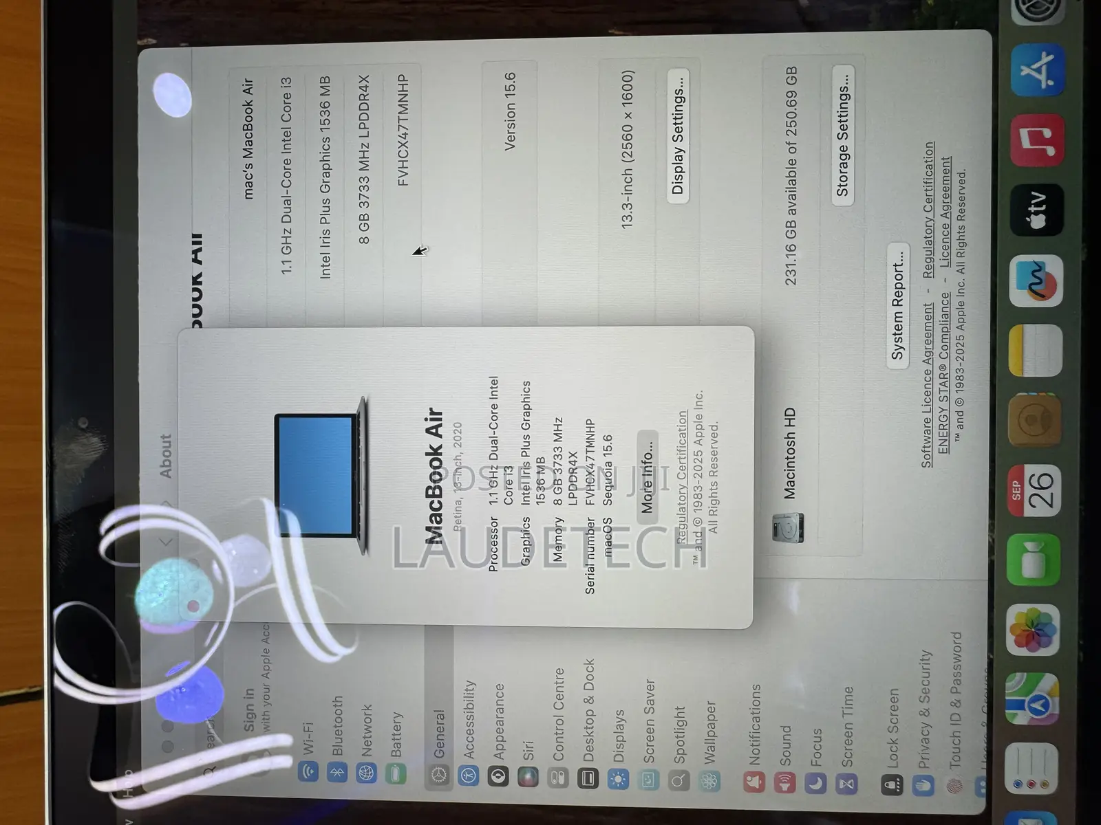 Laptop Apple MacBook Air 2020 8GB Intel Core i3 SSD 256GB